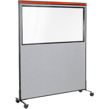Interion By Global Industrial Interion Mobile Deluxe Office Partition Panel with Partial Window, 60-1/4inW x 76-1/2inH, Gray 694999MGY